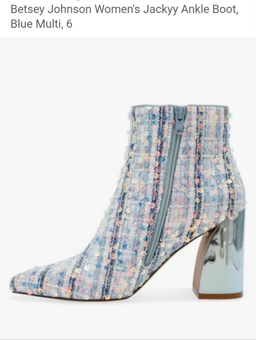 Betsey Johnson Blue Multi Sequin Tweed Ankle Bootie